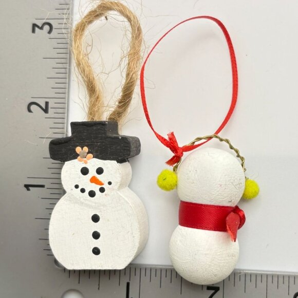 Vintage Wooden Snowman Christmas Tree Ornaments Set Of 2 Mini Rustic - Picture 3 of 7